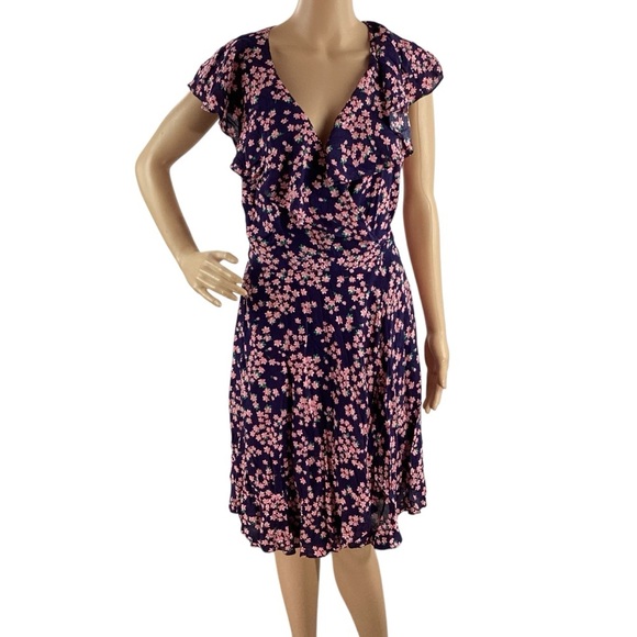 Draper James RSVP Ruffle Wrap Dress Navy Floral M - Picture 1 of 7